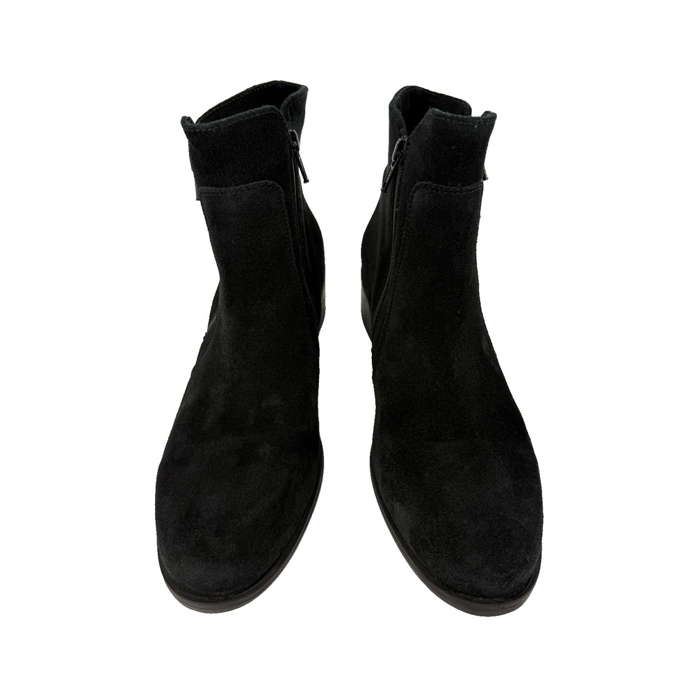 La Canadienne Black Suede Ankle Boots Zip Block Heel‎ Womens Sz 9.5 M Minimalist